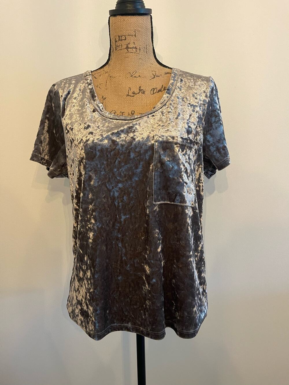 Bagatelle Collection Gray Blouse Size Medium Crushed Velvet Style